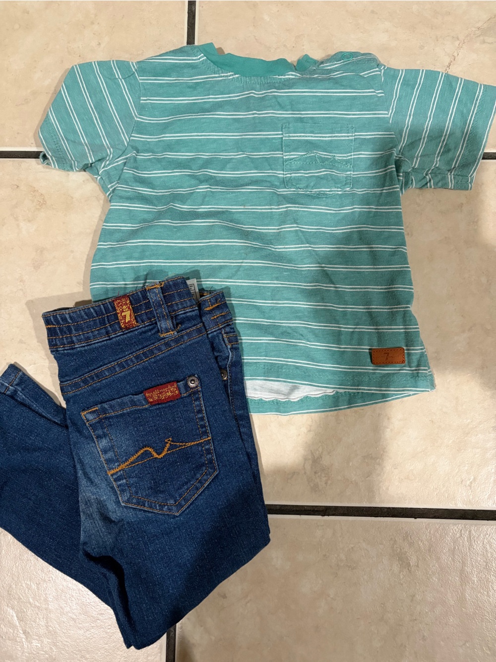 7 For All Mankind Aqua Striped Kids Jeans Set